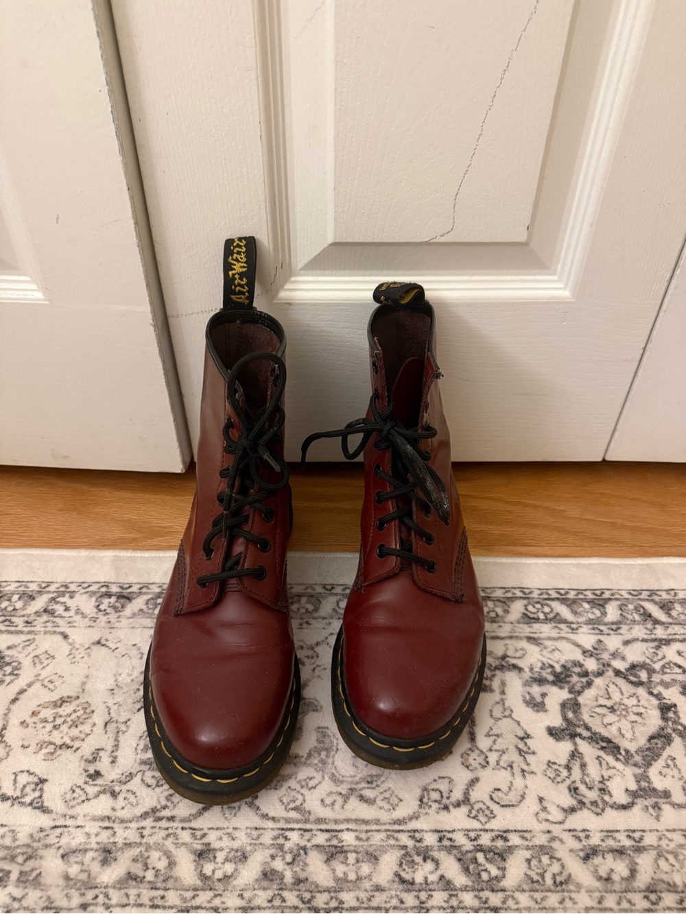 Dr. Martens Red Leather Lace-Up Boots - Picture 2 of 3
